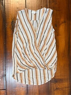 Kut from the Kloth Striped Wrap-Front Sleeveless Top in Cream, Tan, and Brown